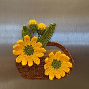 Handmade Crochet Mini Chrysanthemum Fridge Magnet Kitchen Decor